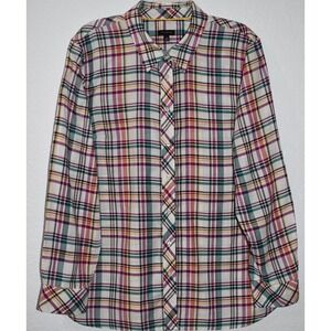 Talbots XL Shirt Multicolor Plaid Button Front Long Sleeve 100% Cotton Blouse